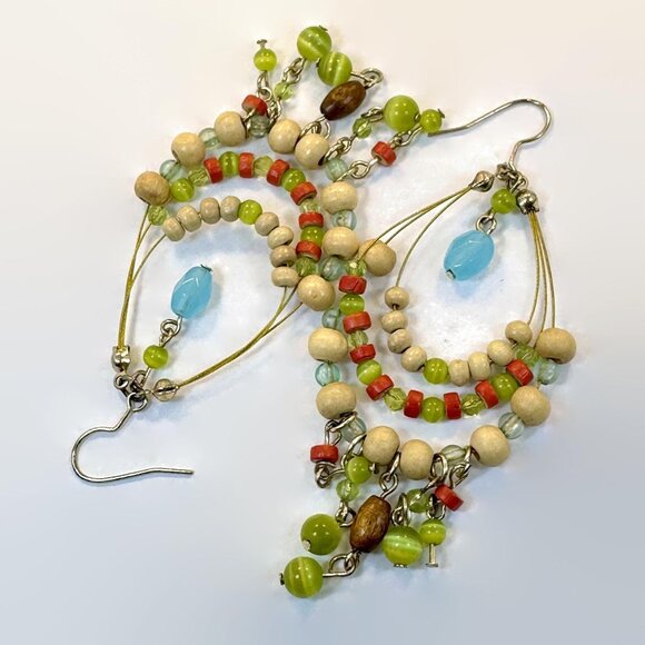 Vintage Boho Earrings: Statement Beaded Bohemian Hippie Large - Picture 3 of 3